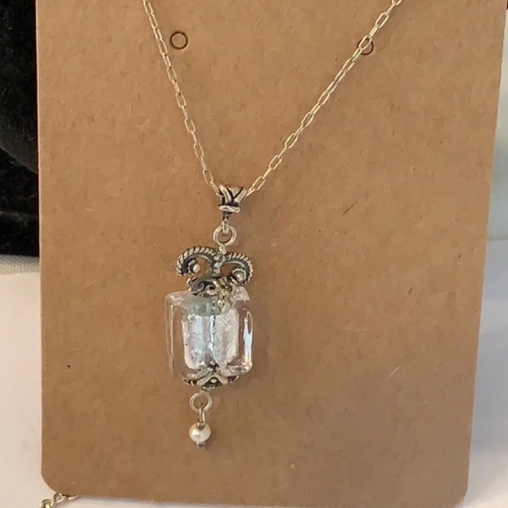 Sterling silver natural pearls art glass pendant